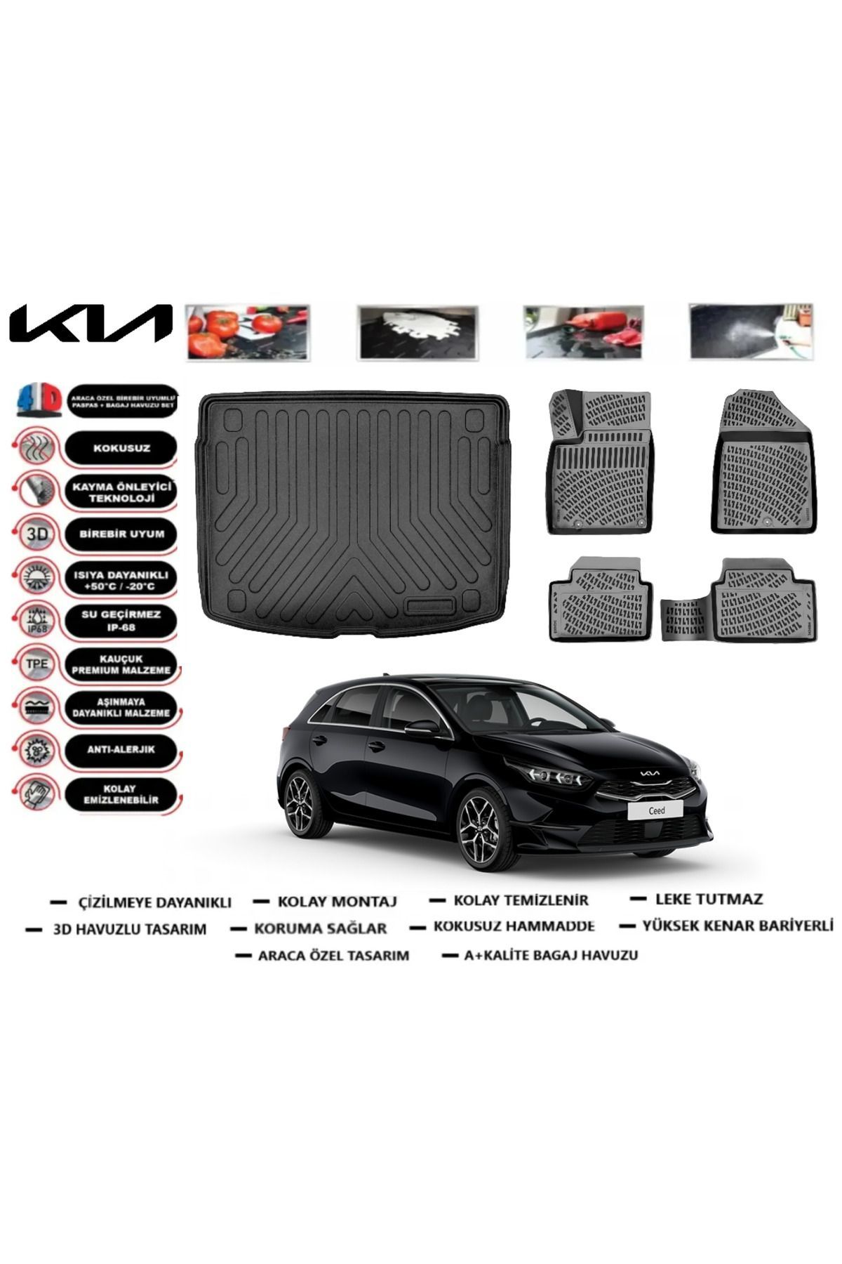 Kia Ceed HB Hibrit 2025 Model Bagaj Havuzu Araca Özel Paspas Takımı Prrox