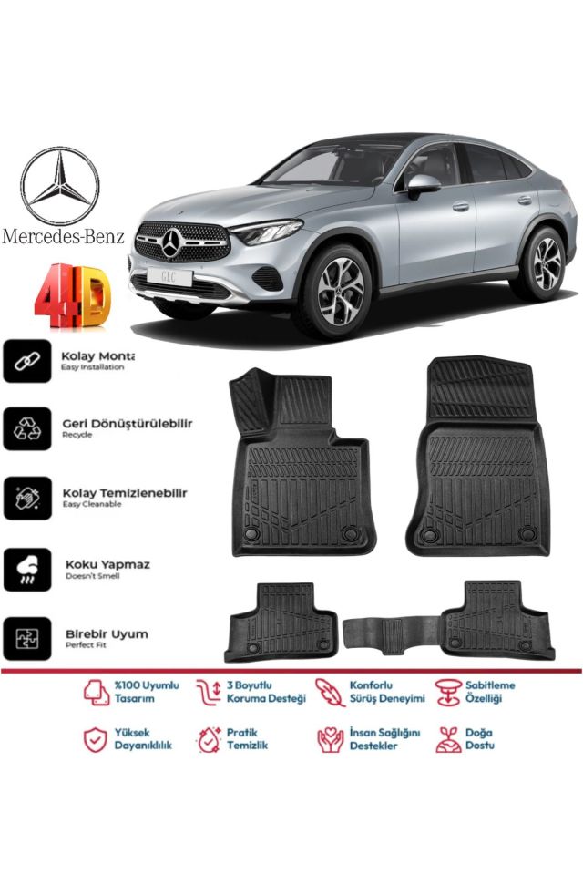 Mercedes GLC Coupe 2023 Ve Sonrası 4.5D Plus Havuzlu Siyah Paspas Takımı Yumuşak