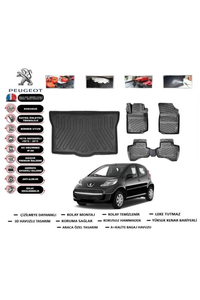 Peugeot 107 2011 Model Bagaj Havuzu Araca Özel Paspas Takımı Prrox