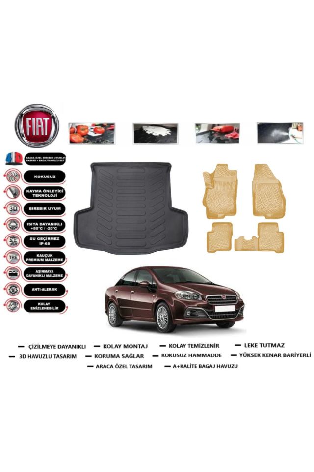 Fiat Linea 2012 Model Bagaj Havuzu+Araca Özel Bej Paspas Takımı Flex