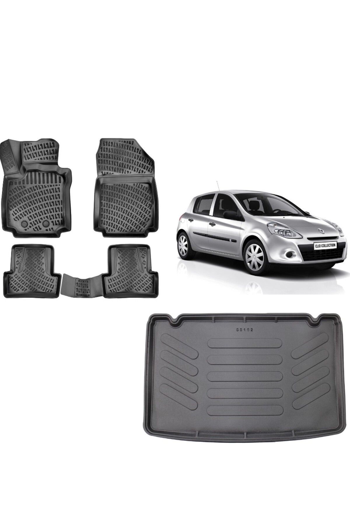 Renault Clio 3 2010 Model Kancalı Bagaj Havuzu+3D Havuzlu Araca Özel Paspas Takımı