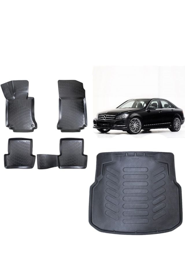 Mercedes C Seri W204 2010 Model Plastik Setli Bagaj Havuzu+3D Havuzlu Araca Özel Paspas Takımı