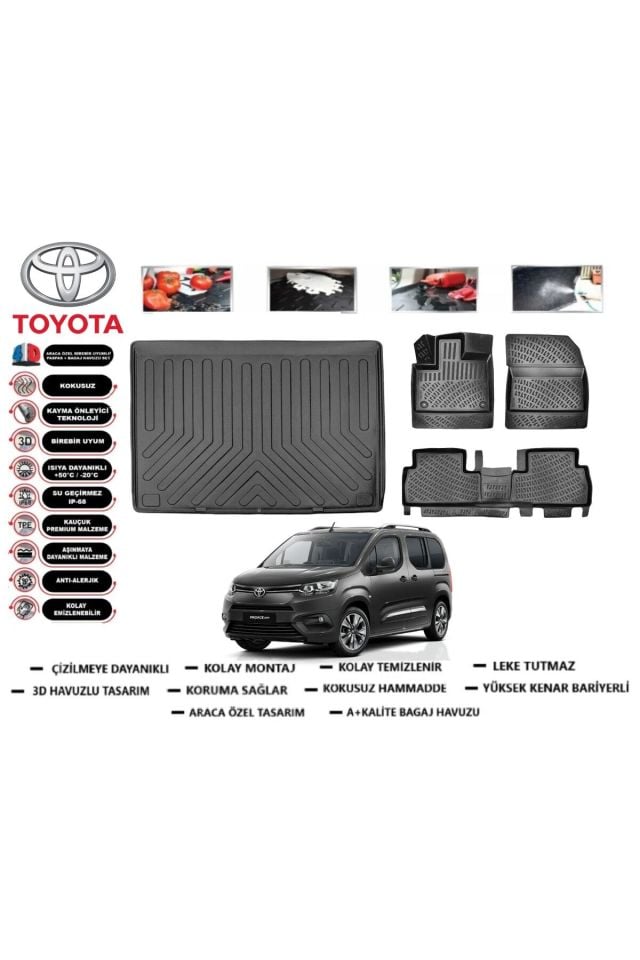 Toyota Proace City 2021 Model Seperatörlü Bagaj Havuzu Araca Özel Paspas Takımı Prrox