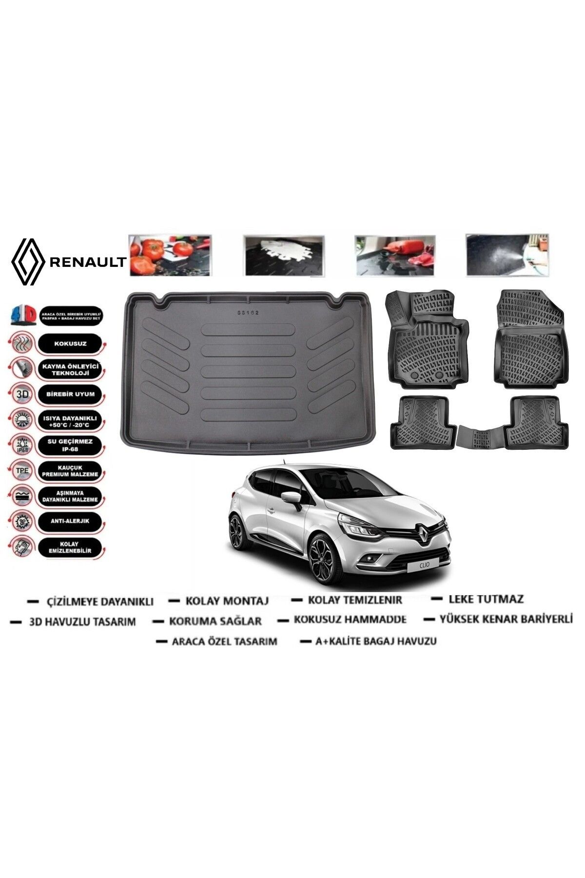 Renault Clio 4 2015 Model Bagaj Havuzu Araca Özel Paspas Takımı Prrox