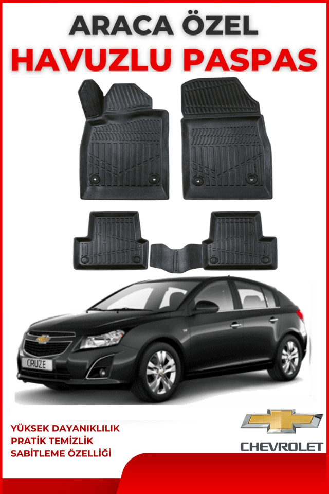 Chevrolet Cruze Hatchback 2008-2016 4.5D Plus Havuzlu Siyah Paspas Takımı Yumuşak