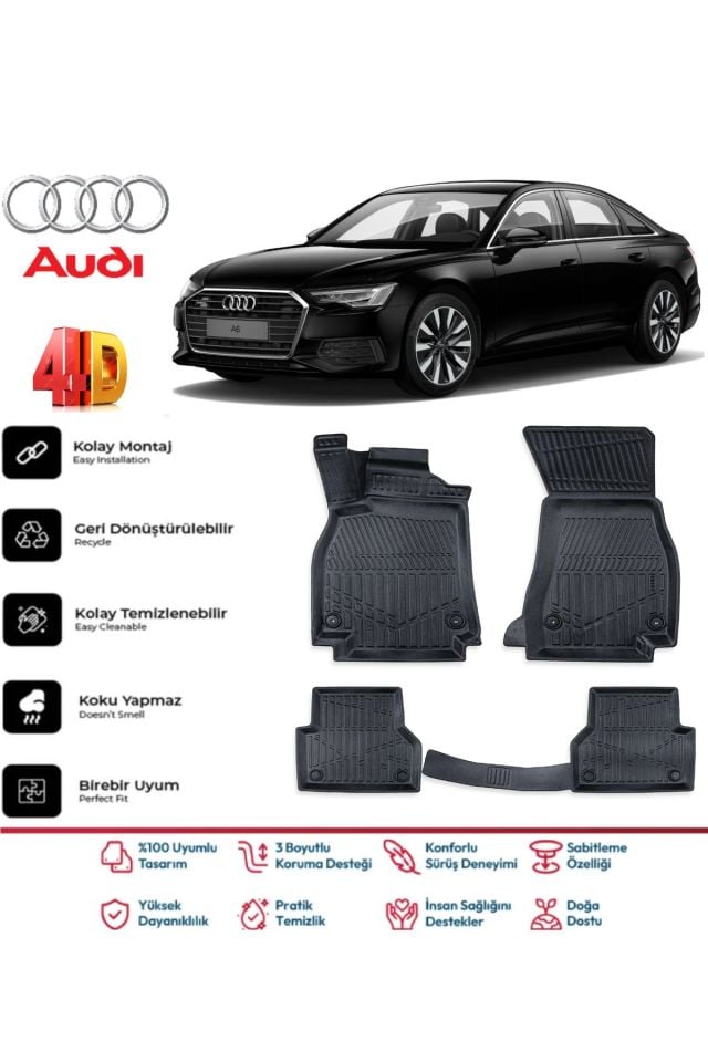 Audi A6 2018 Sonrası 4.5D Plus Havuzlu Siyah Paspas Takımı Yumuşak