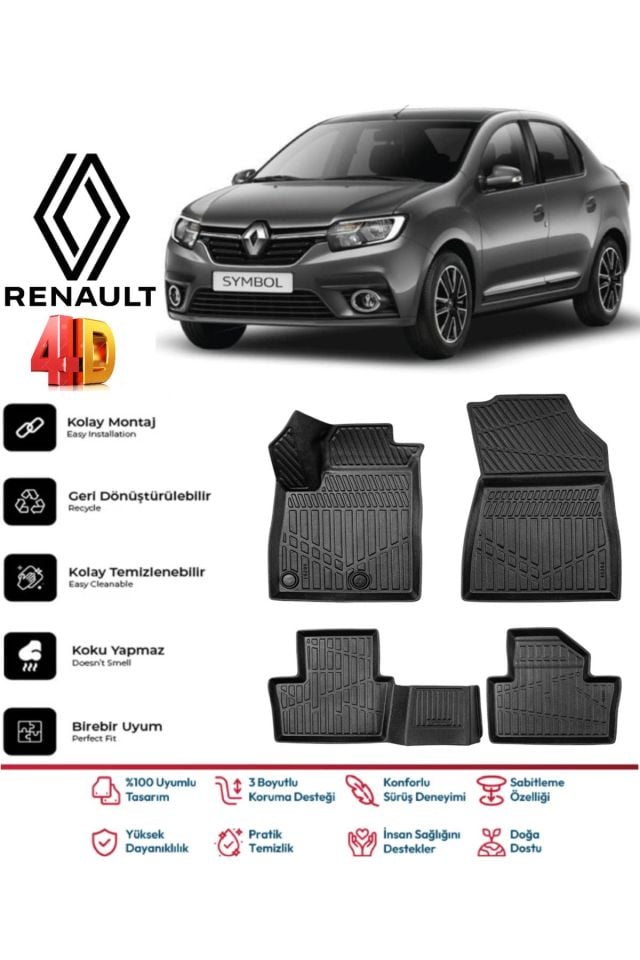 Renault Symbol 2013-2018 4.5D Plus Havuzlu Siyah Paspas Takımı Yumuşak
