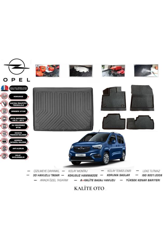 Opel Combo 2022 Model 3D Bagaj Havuzu+4D Havuzlu Paspas Seti