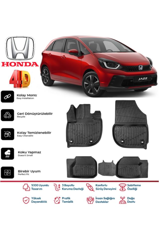 Honda Jazz 2021 Ve Sonrası 4.5D Plus Havuzlu Siyah Paspas Takımı Yumuşak
