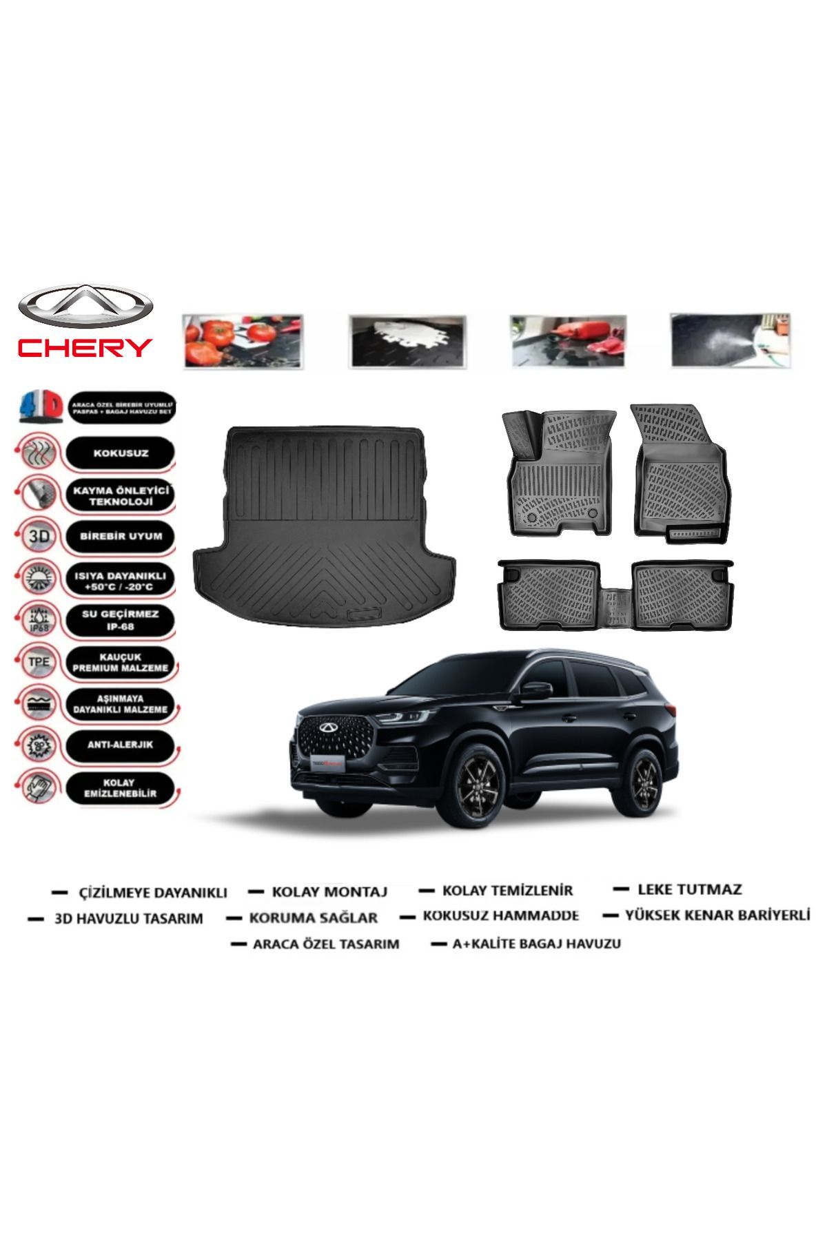 Chery Tiggo 8 Pro Avantgarde Paket 2025 Model Bagaj Havuzu Araca Özel Paspas Takımı Prrox