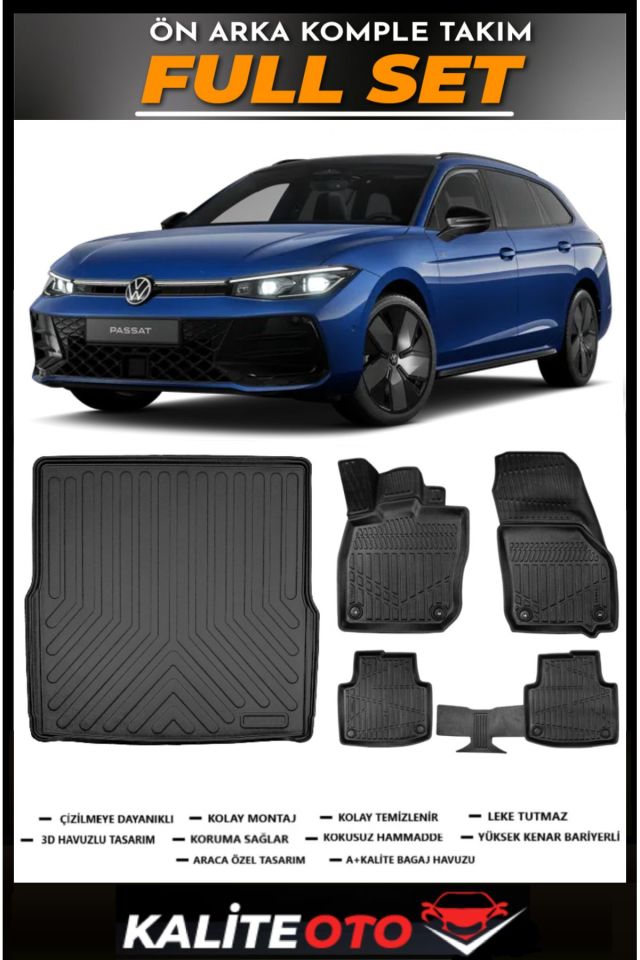 Volkswagen Passat B9 Bagaj Havuzu+4.5D Havuzlu Paspas Seti 2024 Model