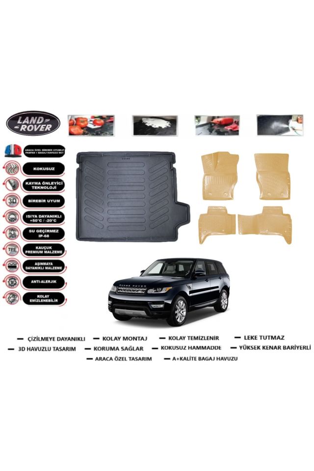 Land Rover Range Rover Sport 2014 Model Bagaj Havuzu+Araca Özel Bej Paspas Takımı Flex