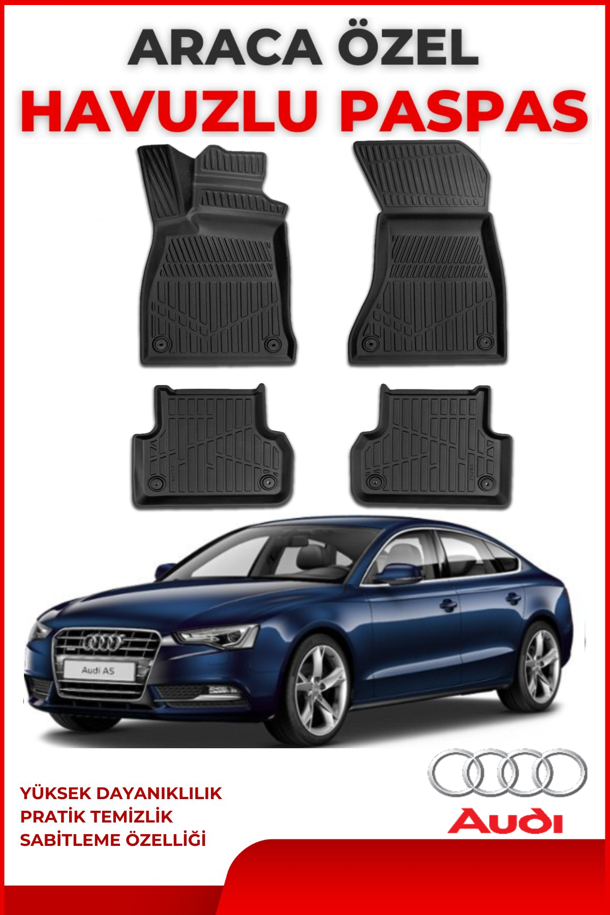 Audi A5 2008-2015 4.5D Plus Havuzlu Siyah Paspas Takımı Yumuşak