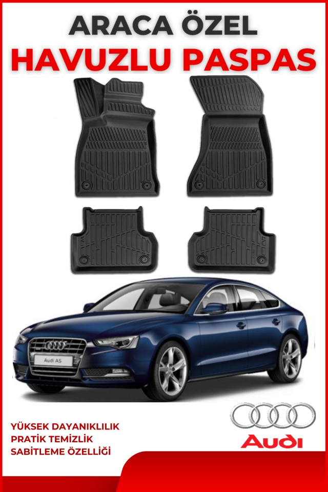 Audi A5 2008-2015 4.5D Plus Havuzlu Siyah Paspas Takımı Yumuşak