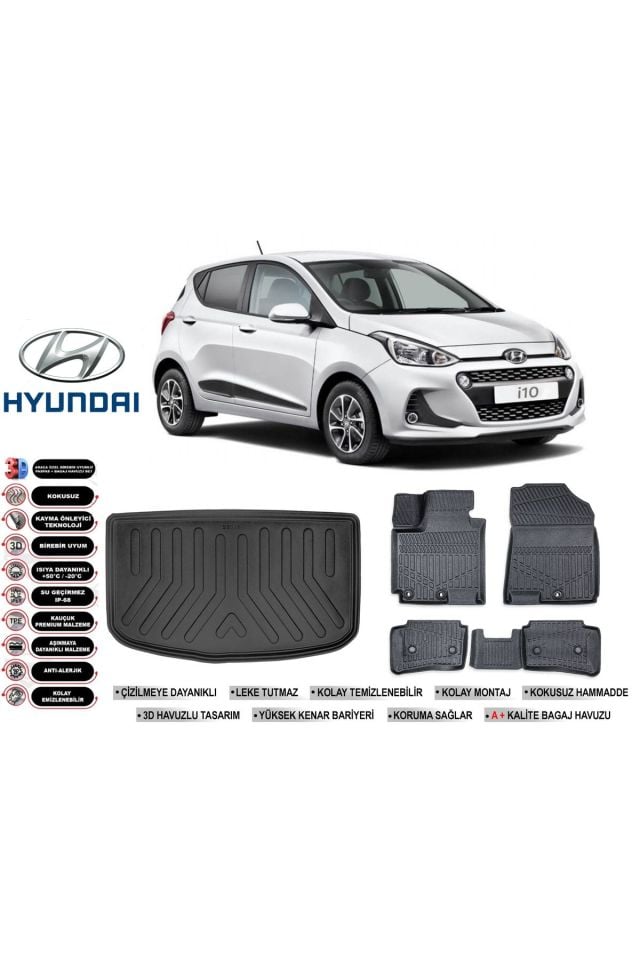 Hyundai İ10 2014 Model Bagaj Havuzu Araca Özel Siyah Kokusuz Havuzlu Paspas Takımı