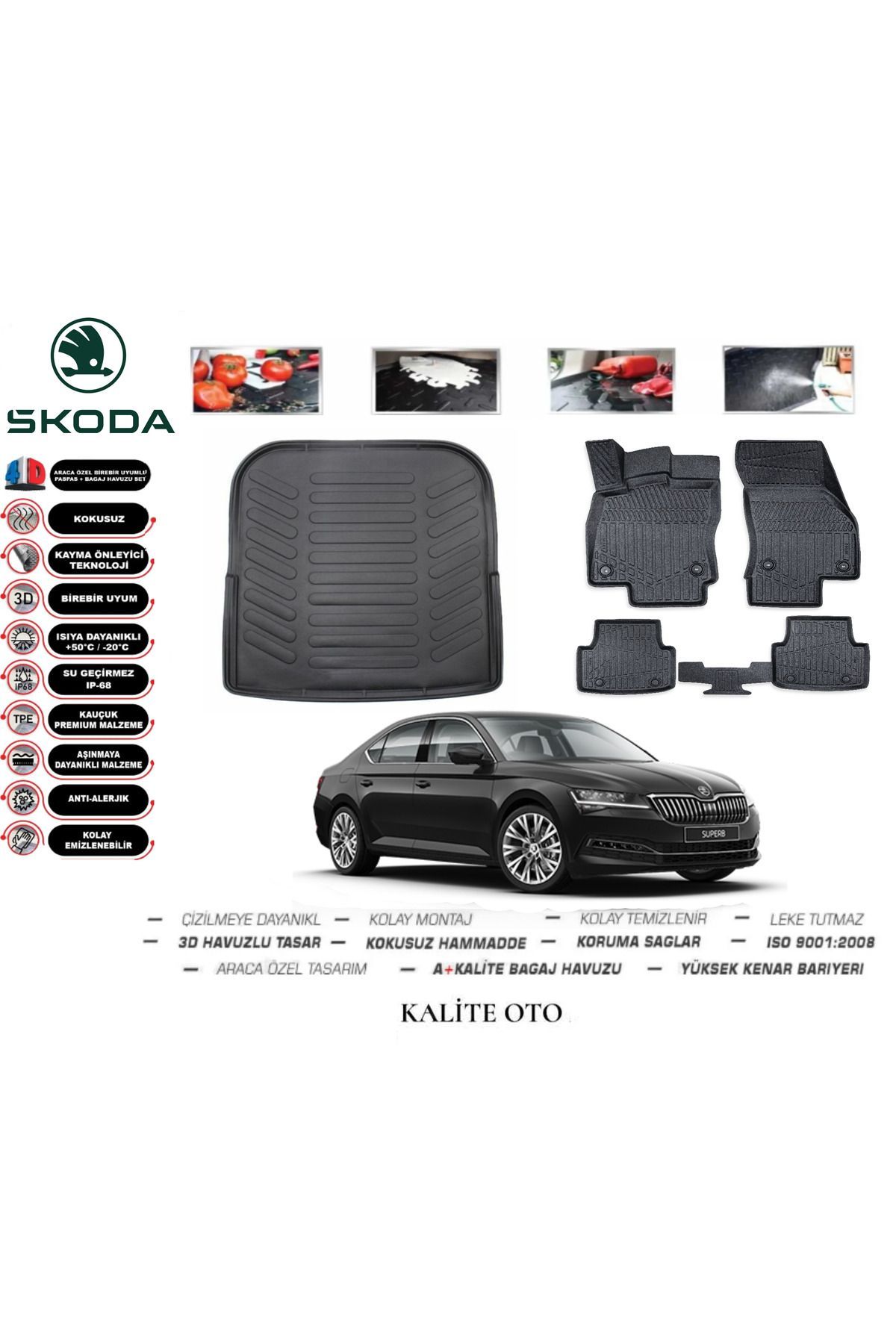 Skoda SuperB 2015 Model 3D Bagaj Havuzu+4D Havuzlu Paspas Setii