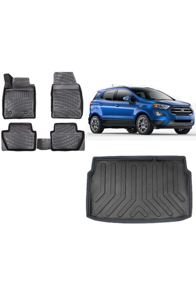 Ecosport 2022 Model ÜST Kademe 3D Bagaj Havuzu+3D Havuzlu Araca Özel Paspas Takımı
