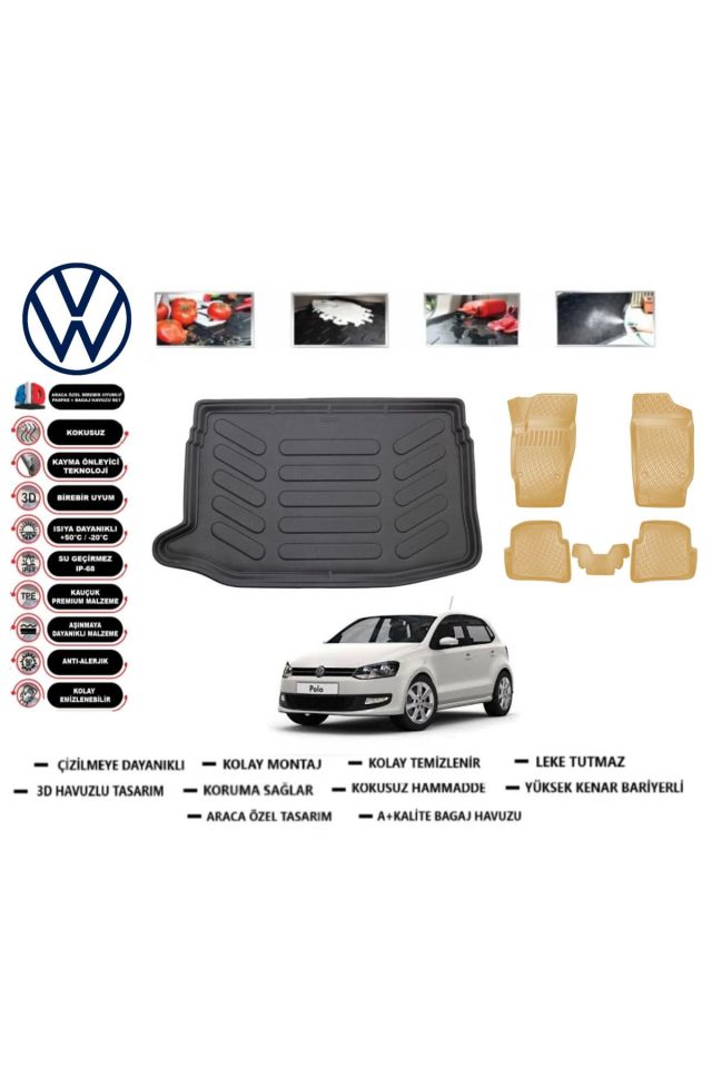 Volkswagen Polo 6R 2010 Model Üst Bagaj Havuzu(paspası)+Araca Özel Bej Paspas Takımı Flex