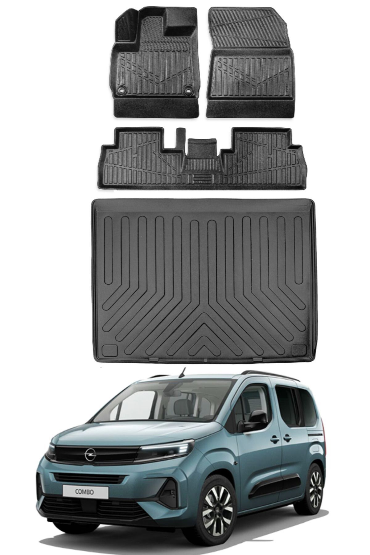 Opel Combo 2019 Model Seperatörlü Bagaj Havuzu Araca Özel Siyah Paspas Takımı