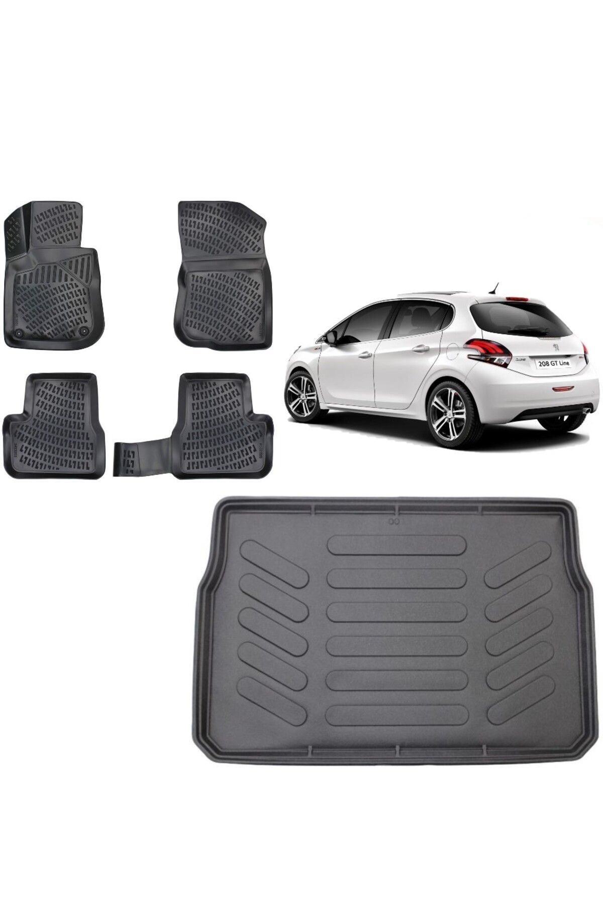 Peugeot 208 2017 Model 3D Bagaj Havuzu+3D Havuzlu Araca Özel Paspas Takımı