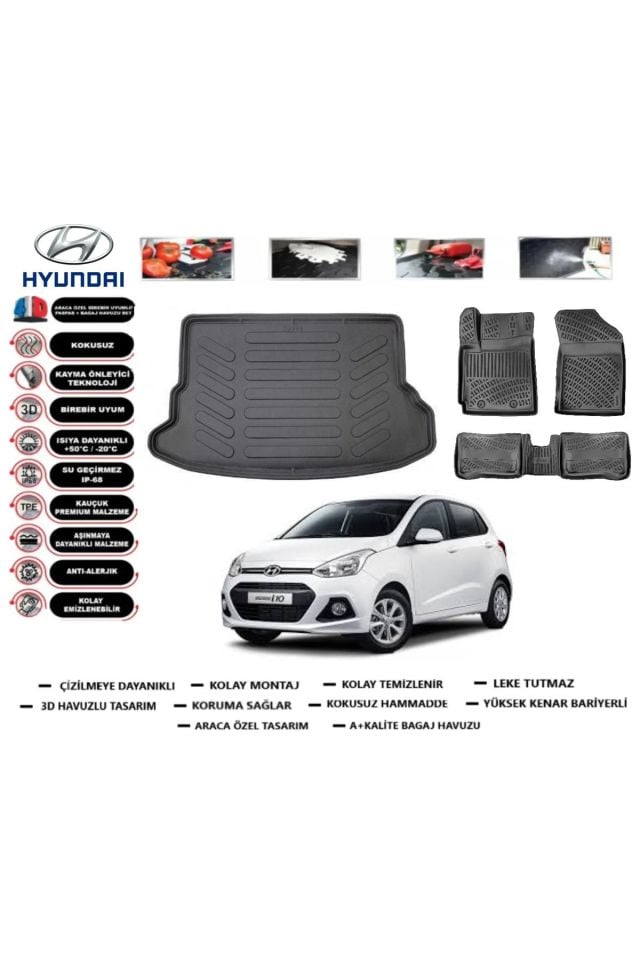 Hyundai i10 2019 Model Bagaj Havuzu Araca Özel Paspas Takımı Prrox