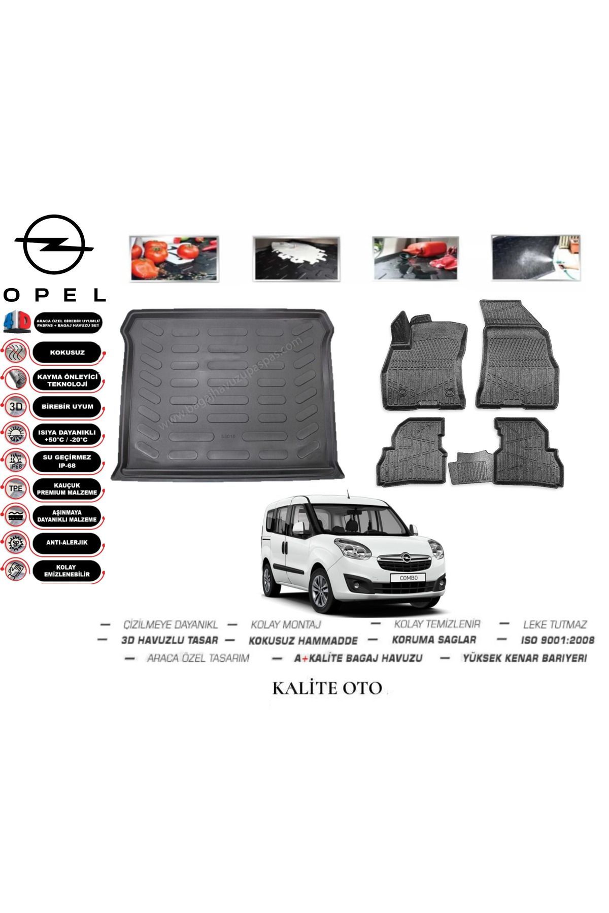 Opel Combo 2017 Model 3D Bagaj Havuzu+4D Havuzlu Paspas Seti