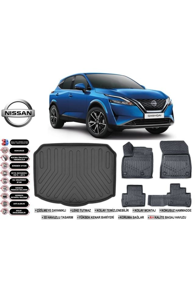Nissan Qashqai 2022 Model Alt Bagaj Havuzu Araca Özel Siyah Extra Havuzlu Paspas Takımı