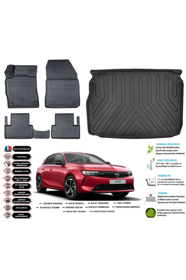 Opel Astra L 2022 Model Üst Esnek Bagaj Havuzu Araca Özel Siyah Paspas Takımı