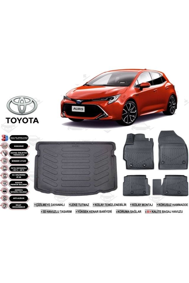 Toyota Auris 2016 Model Bagaj Havuzu Araca Özel Siyah Havuzlu Paspas Takımı Sett