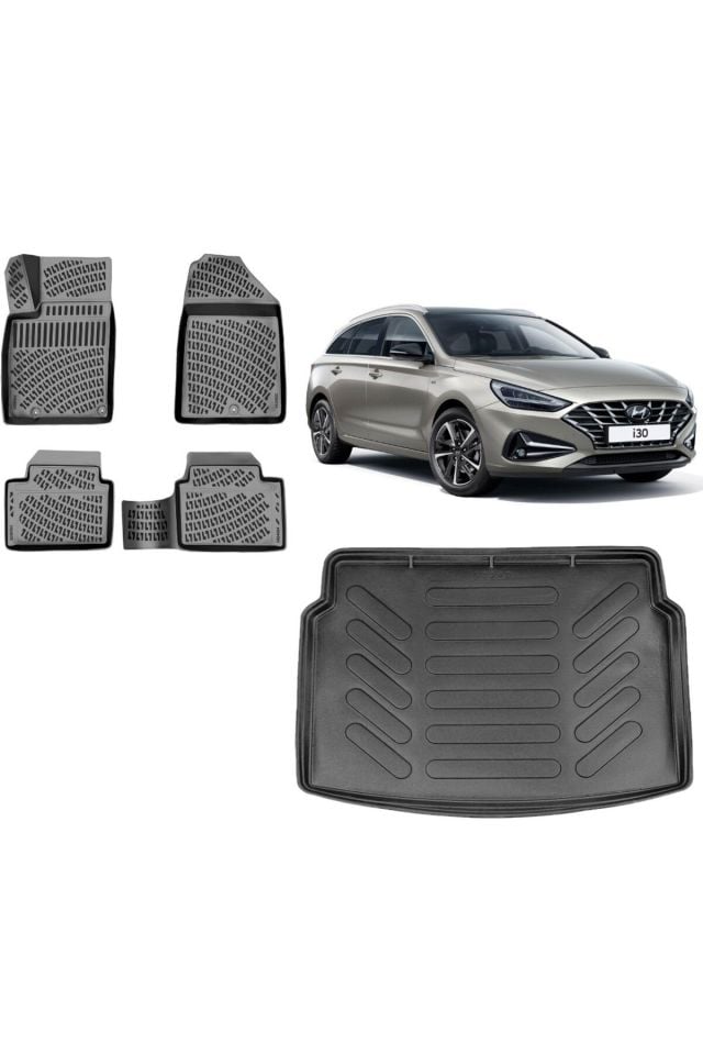 Hyundai i30 2023 Alt Kademe Bagaj Havuzu+3D Havuzlu Araca Özel Paspas Takımı