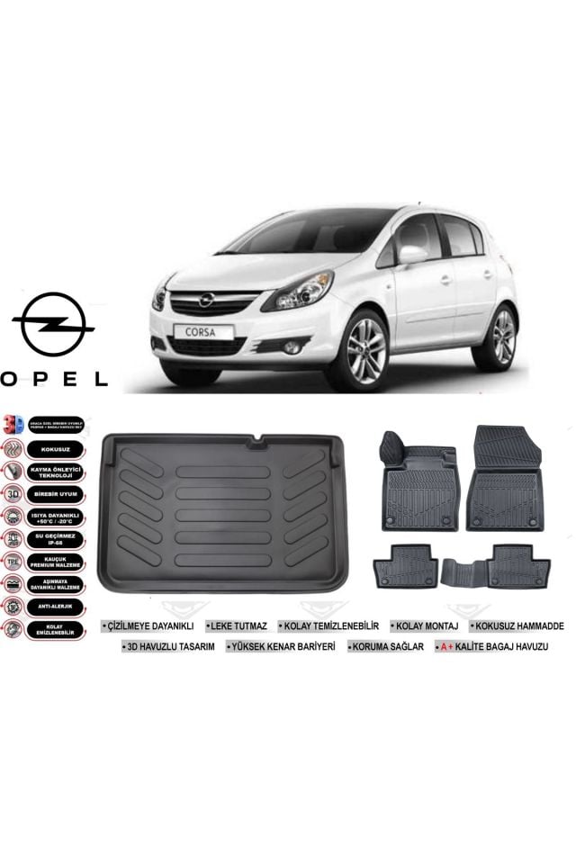 Opel Corsa D 2013 Model Bagaj Havuzu Araca Özel Siyah Havuzlu Paspas Takımı Sett
