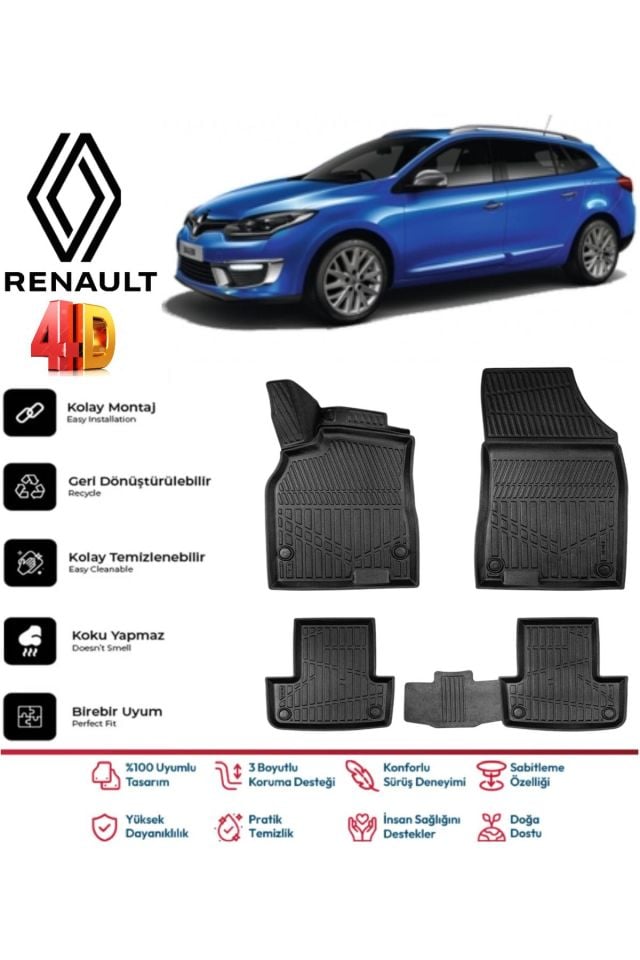 Renault Megane 3 Stw 2009-2016 4.5D Plus Havuzlu Siyah Paspas Takımı Yumuşak