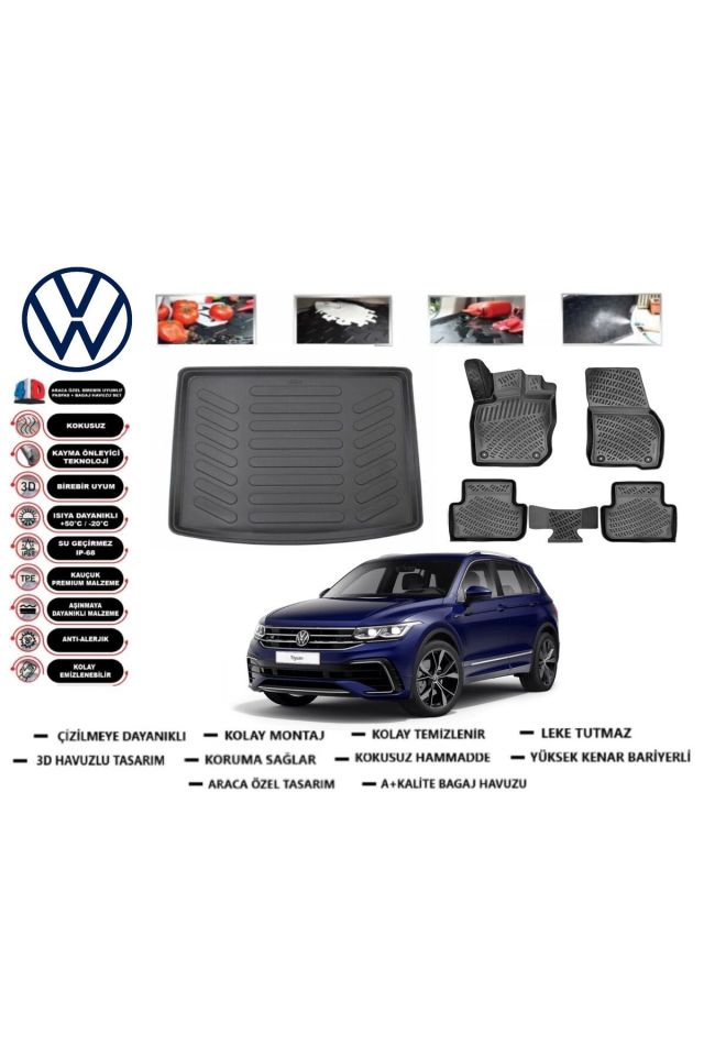 Volkswagen Tiguan 2018 Model Üst Bagaj Havuzu Araca Özel Paspas Takımı Prrox