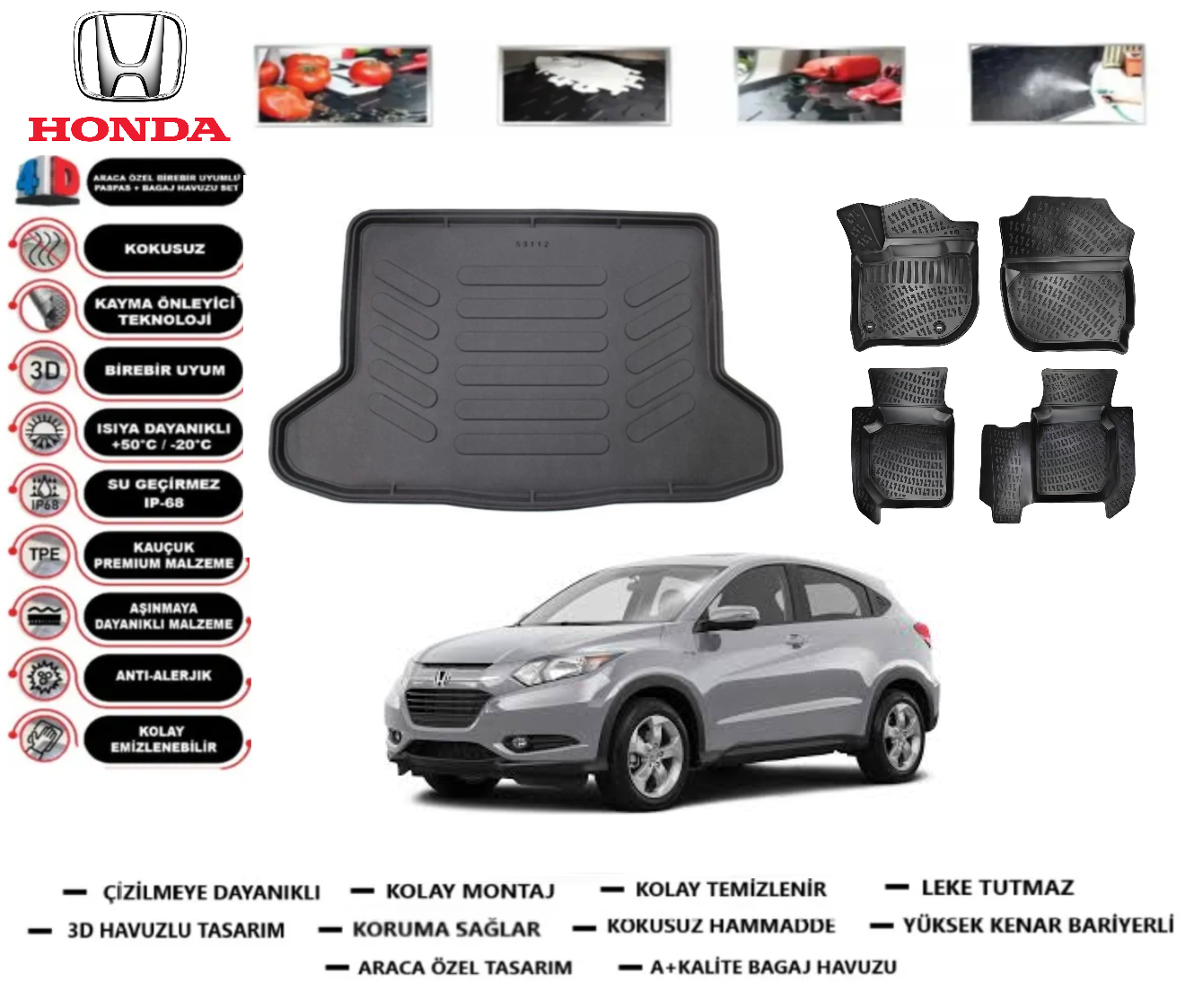 Honda HR-V 2016-2021 3D Bagaj Havuzu+3D Araca Özel Paspas Takımı