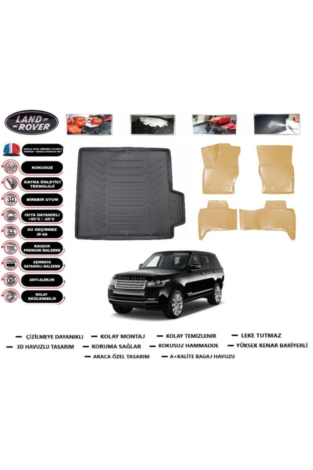 Land Rover Ranger Rover Vouge 2014 Model Bagaj Havuzu(paspası)+Araca Özel Bej Paspas Takımı Flex