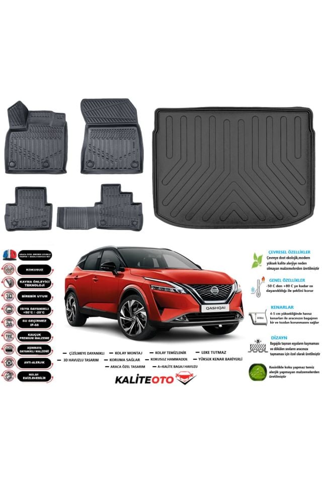 Nissan Qashqai 2025 Model Üst Esnek Bagaj Havuzu Araca Özel Siyah Paspas Takımı