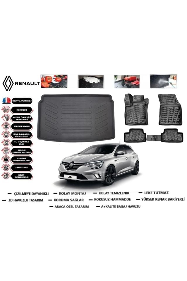 Renault Megane 4 HB 2023 Model Bagaj Havuzu Araca Özel Paspas Takımı Prrox