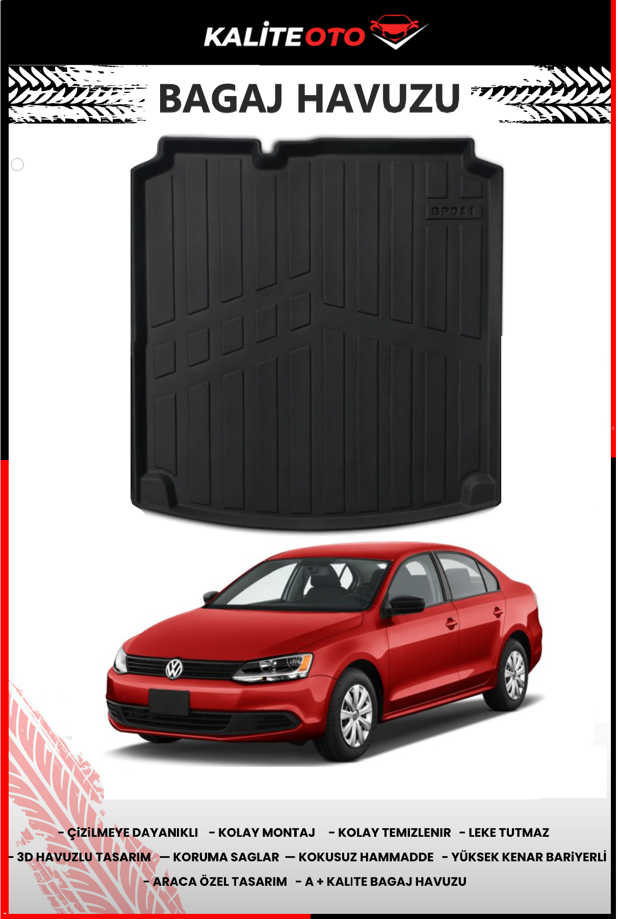 Volkswagen Jetta 2011 Sonrası 4D Cepsiz Bagaj Havuzu