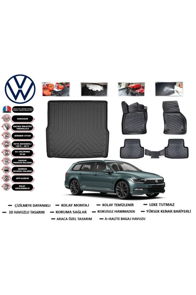 Volkswagen Passat B8 Variant 2023 Model Bagaj Havuzu Araca Özel Paspas Takımı Prrox