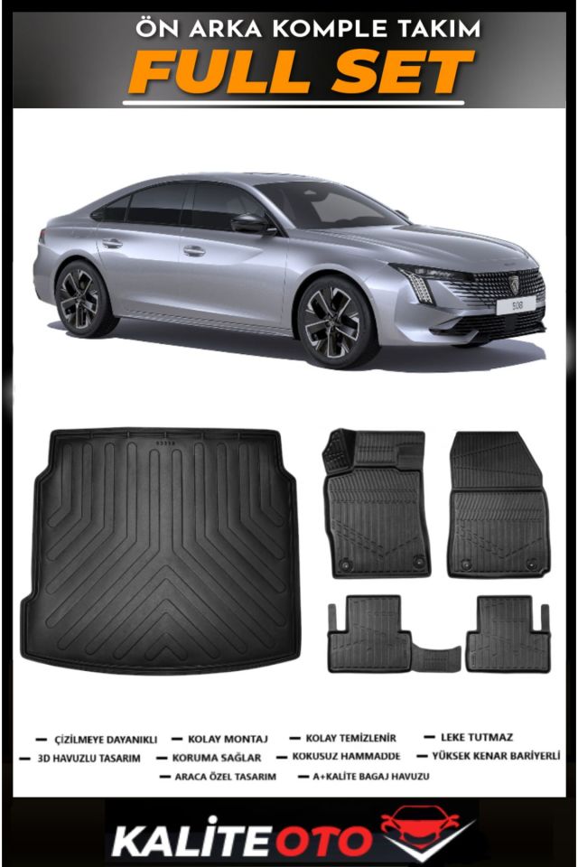 Peugeot 508 Bagaj Havuzu+4.5D Havuzlu Paspas Seti 2020 Model