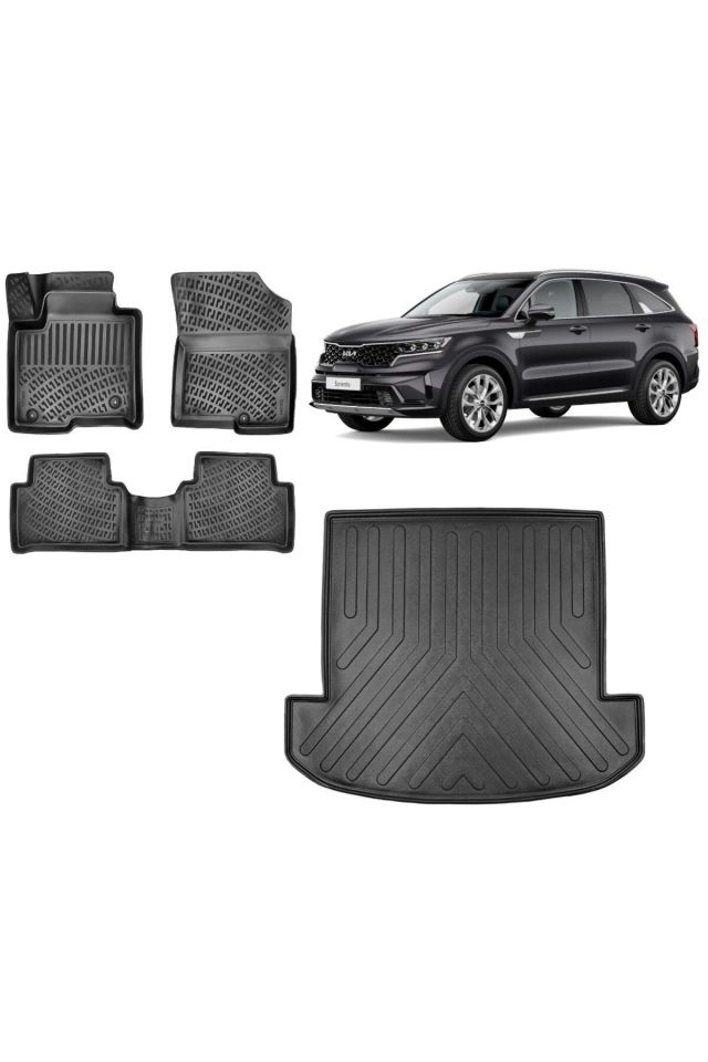 Kia Sorento 2023 (5 KOLTUK) Model 3D Bagaj Havuzu+3D Havuzlu Araca Özel Paspas Takımı