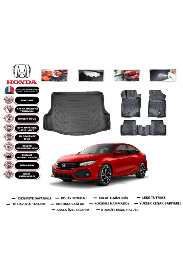 Honda Civic HB 2017 Model Bagaj Havuzu Araca Özel Paspas Takımı Prrox
