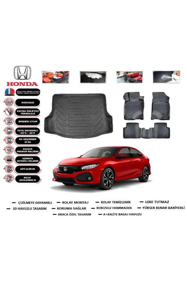 Honda Civic HB 2020 Model Bagaj Havuzu Araca Özel Paspas Takımı Prrox