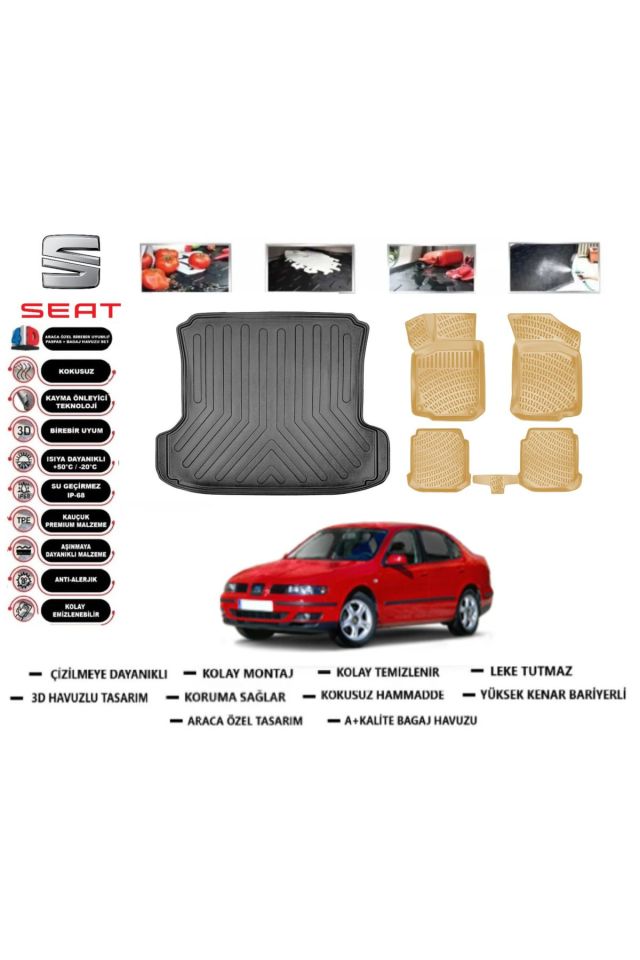 Seat Toledo Sedan 1999 Model Bagaj Havuzu+Araca Özel Bej Paspas Takımı Flex