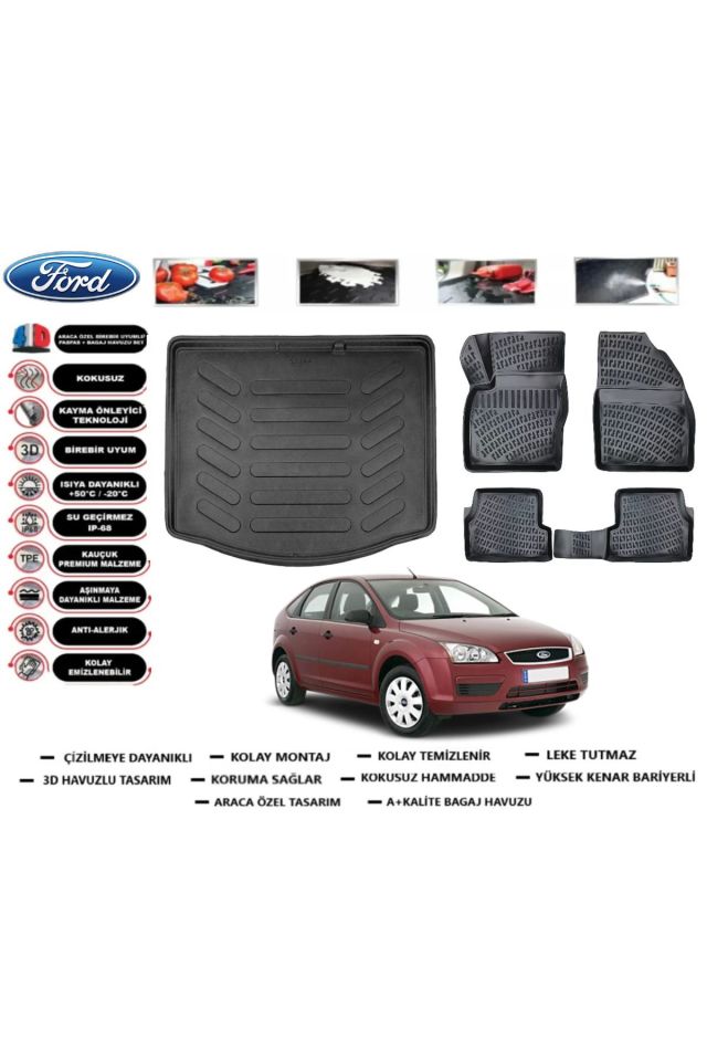 Ford Focus 2 HB 2009 Model Bagaj Havuzu Araca Özel Paspas Takımı Prrox