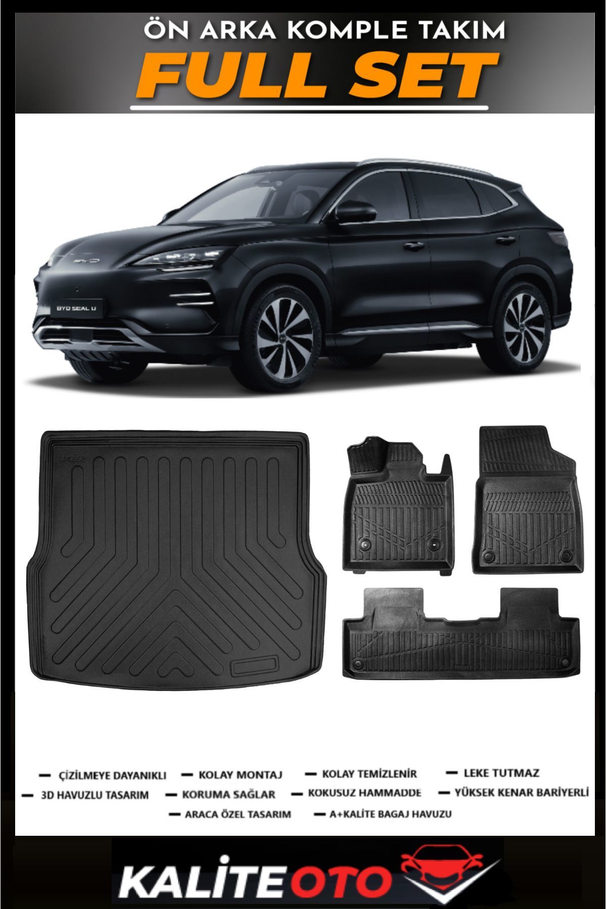 Byd Seal U DM-i Uyumlu 2023 Sonrası Üst Raf Bagaj Havuzu+4.5D Havuzlu Paspas Seti