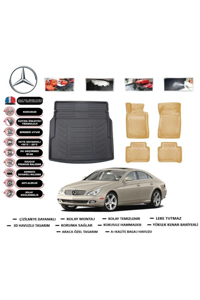 Mercedes CLS C219 2010 Model Bagaj Havuzu+Araca Özel Bej Paspas Takımı Flex