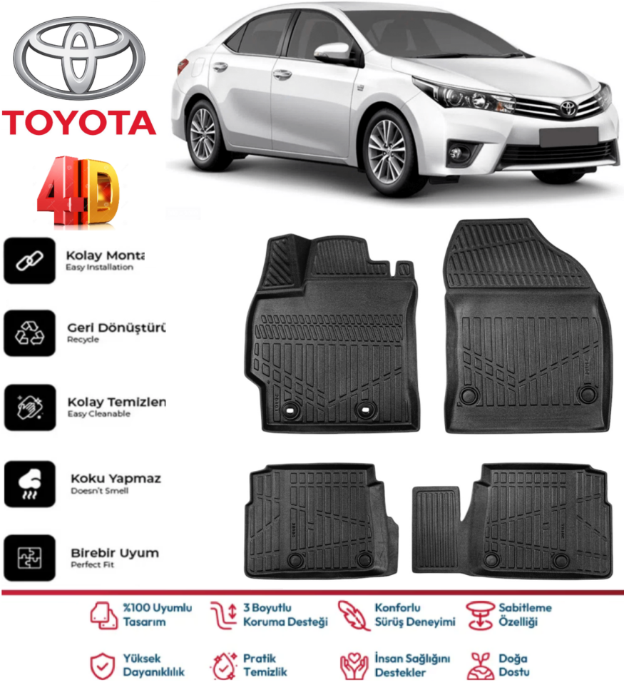Toyota Corolla 2013-2018 4D Araca Özel Havuzlu Kokusuz Paspas Takımı