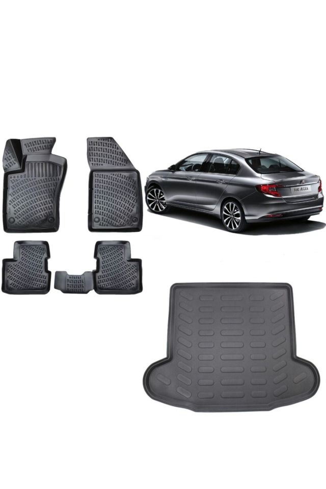 Fiat Egea Sedan 2019 Model 3D Bagaj Havuzu+3D Havuzlu Araca Özel Paspas Takımı