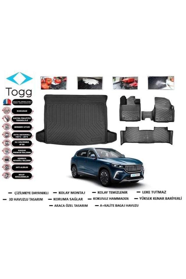 Togg T10X 2024 Model Bagaj Havuzu Araca Özel Paspas Takımı Prrox